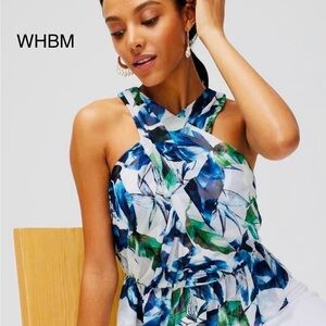 New - Printed Peplum Halter Top
